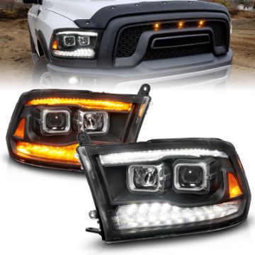 Picture of ANZO 09-18 Dodge Ram 1500-2500-3500 Proj HL Headlights Switchback + Sequential - Black Amber