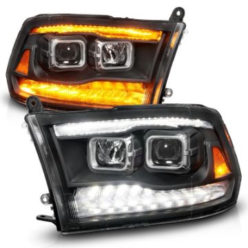 Picture of ANZO 09-18 Dodge Ram 1500-2500-3500 Proj HL Headlights Switchback + Sequential - Black Amber