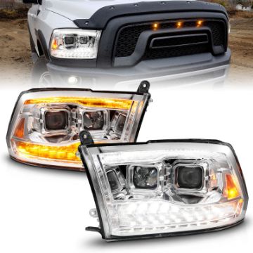 Picture of ANZO 09-18 Dodge Ram 1500-2500-3500 Proj HL Headlights Switchback + Sequential - Chrome Amber