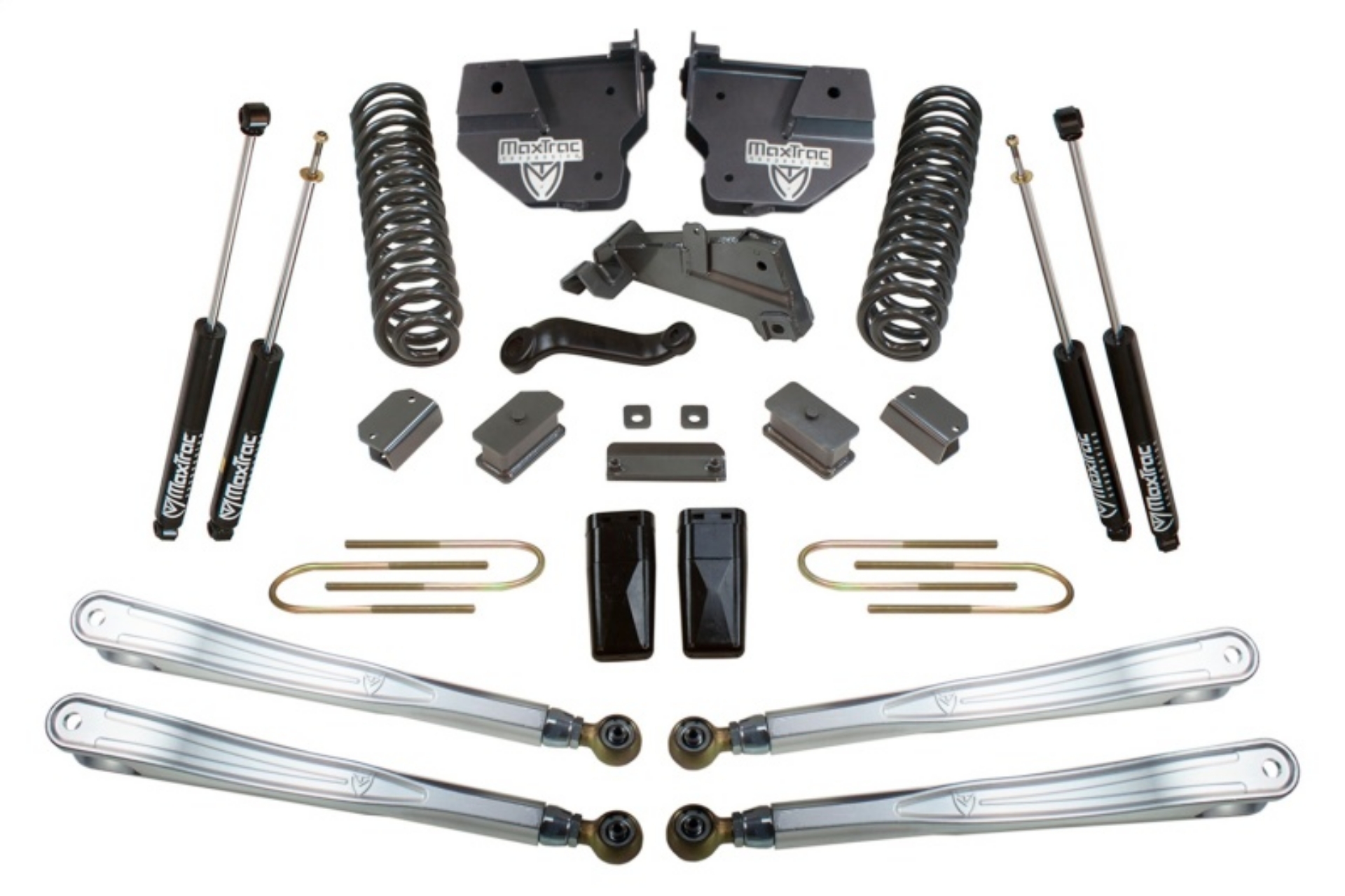 Picture of MaxTrac 13-18 RAM 3500 4WD 4in-1in MaxPro Coil Lift Kit w-4-Link Arms & MaxTrac Shocks