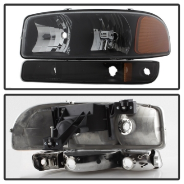 Picture of xTune GMC Sierra 99-06 -Yukon 00-06 Crystal Headlights & Bumper Lights - Black HD-JH-GS99-AM-SET-BK