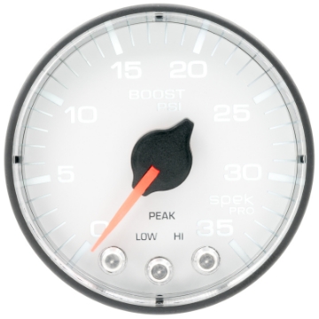 Picture of Autometer Spek-Pro 2 1-16in 35PSI Stepper Motor W-Peak & Warn White-Black Boost Gauge