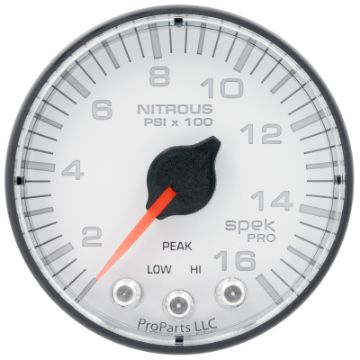 Picture of Autometer Spek-Pro 2 1-16in 1600PSI Stepper Motor w- Peak & Warn White-Black Nitrous Pressure Gauge