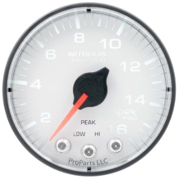 Picture of Autometer Spek-Pro 2 1-16in 1600PSI Stepper Motor w- Peak & Warn White-Black Nitrous Pressure Gauge