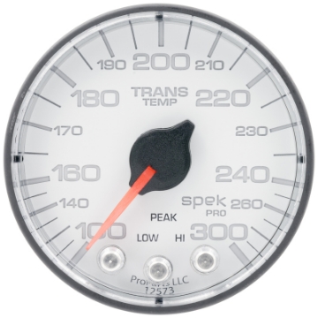 Picture of Autometer Spek-Pro 2 1-16in 300 Degree F Stepper Motor W-Peak & Warn White-Black Trans Temp Gauge