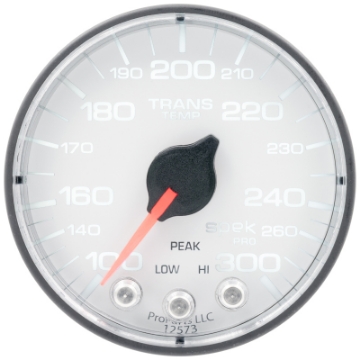Picture of Autometer Spek-Pro 2 1-16in 300 Degree F Stepper Motor W-Peak & Warn White-Black Trans Temp Gauge