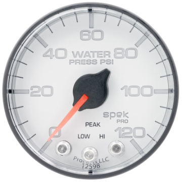 Picture of Autometer Spek-Pro 2 1-16in 120PSI Stepper Motor W-Peak & Warn White-Black Water Pressure Gauge