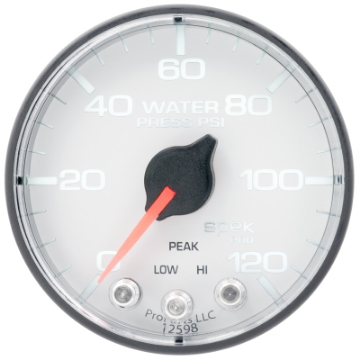Picture of Autometer Spek-Pro 2 1-16in 120PSI Stepper Motor W-Peak & Warn White-Black Water Pressure Gauge