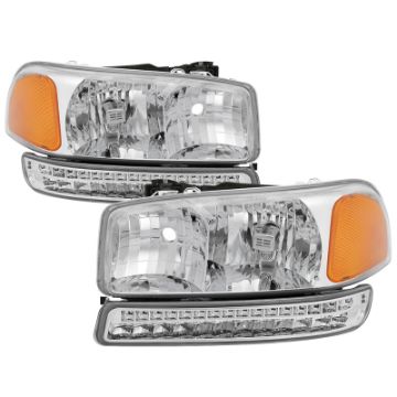 Picture of xTune GMC Sierra 99-06 -Yukon 00-06 Headlights & LED Bumper Lights - Chrome HD-JH-GS99-LED-SET-C