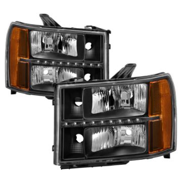 Picture of xTune GMC Sierra 07-13 Headlights with Daytime LED Running Light - Black HD-JH-GSIE07-LED-BK