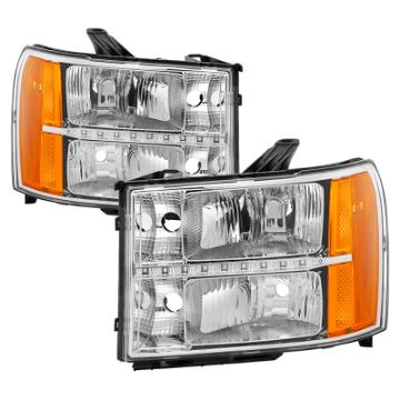 Picture of xTune GMC Sierra 07-13 Headlights with Daytime LED Running Light - Chrome HD-JH-GSIE07-LED-C