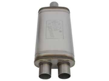 Picture of aFe MACHForce XP SS Muffler 2-5in Center Inlet - 2-5in Dual Outlets 18in L x 9in W x 4in H Body