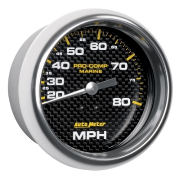 Picture of Autometer Gauge Speedometer 3-3-8in 80MPH Mechanical Marine Carbon Fiber