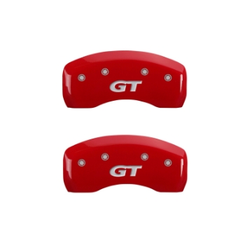 Picture of MGP 4 Caliper Covers Engraved Front Mustang Engraved Rear SN95-GT Red finish silver ch