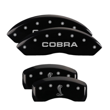 Picture of MGP 4 Caliper Covers Engraved Front Cobra Engraved Rear Snake Black finish silver ch