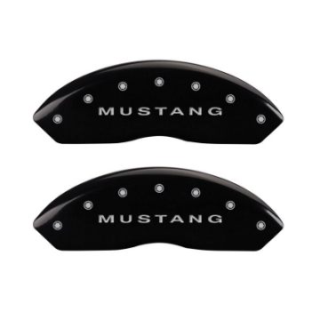 Picture of MGP 4 Caliper Covers Engraved Front Mustang Engraved Rear Bar & Pony Black finish silver ch