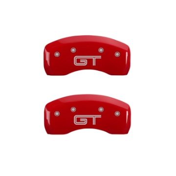 Picture of MGP 4 Caliper Covers Engraved Front Mustang Engraved Rear S197-GT Red finish silver ch