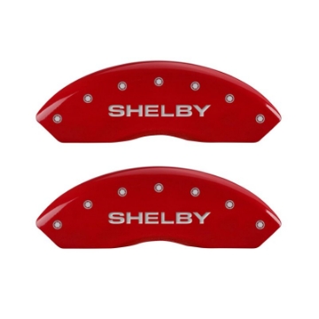 Picture of MGP 4 Caliper Covers Engraved Front Shelby Engraved Rear Tiffany Snake Red finish silver ch