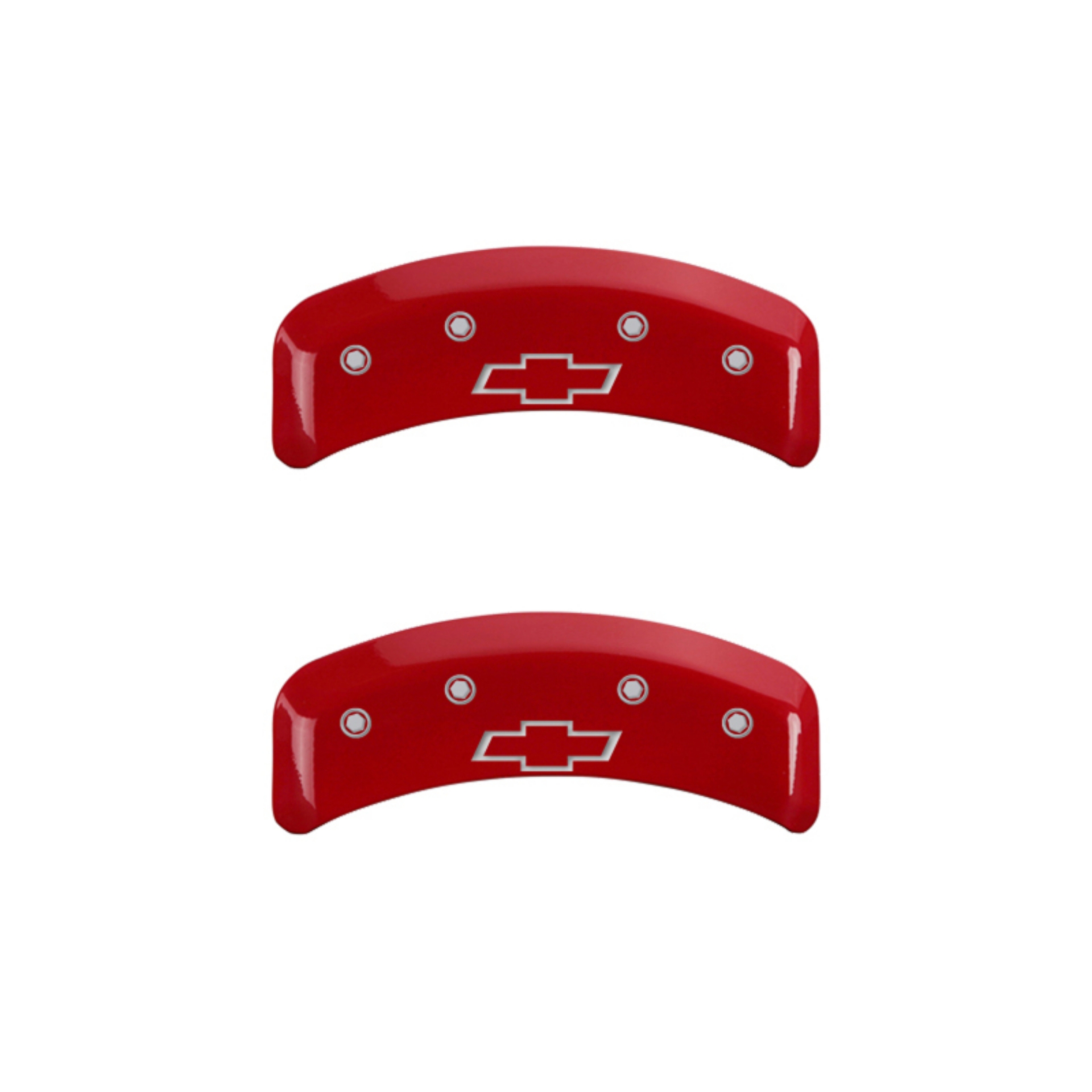 Picture of MGP 4 Caliper Covers Engraved Front & Rear Bowtie Red finish silver ch