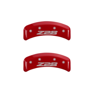 Picture of MGP 4 Caliper Covers Engraved Front Gen 4-Camaro Engraved Rear Gen 4-Z28 Red finish silver ch