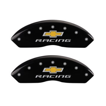 Picture of MGP 4 Caliper Covers Engraved Front & Rear Chevy racing Black finish silver ch