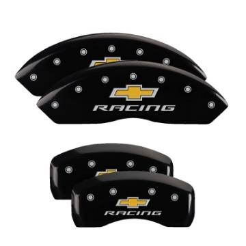 Picture of MGP 4 Caliper Covers Engraved Front & Rear Chevy racing Black finish silver ch