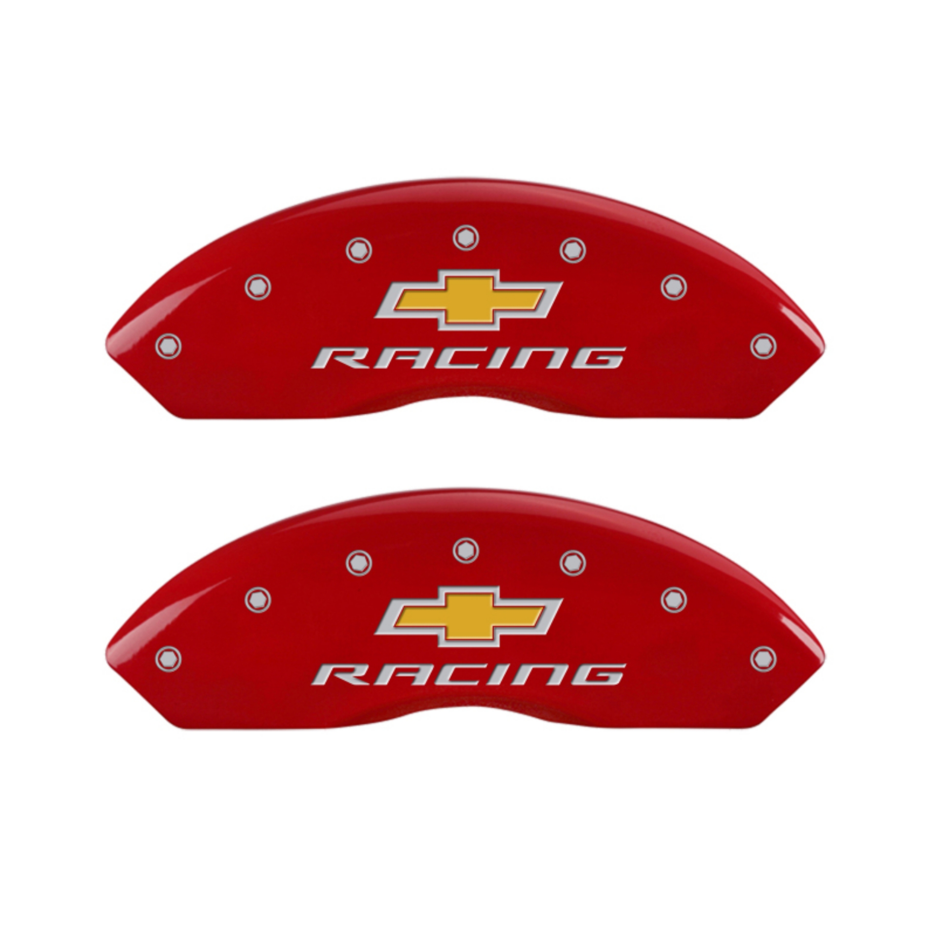 Picture of MGP 4 Caliper Covers Engraved Front & Rear Chevy racing Red finish silver ch