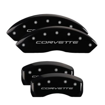 Picture of MGP 4 Caliper Covers Engraved Front & Rear C5-Corvette Black finish silver ch