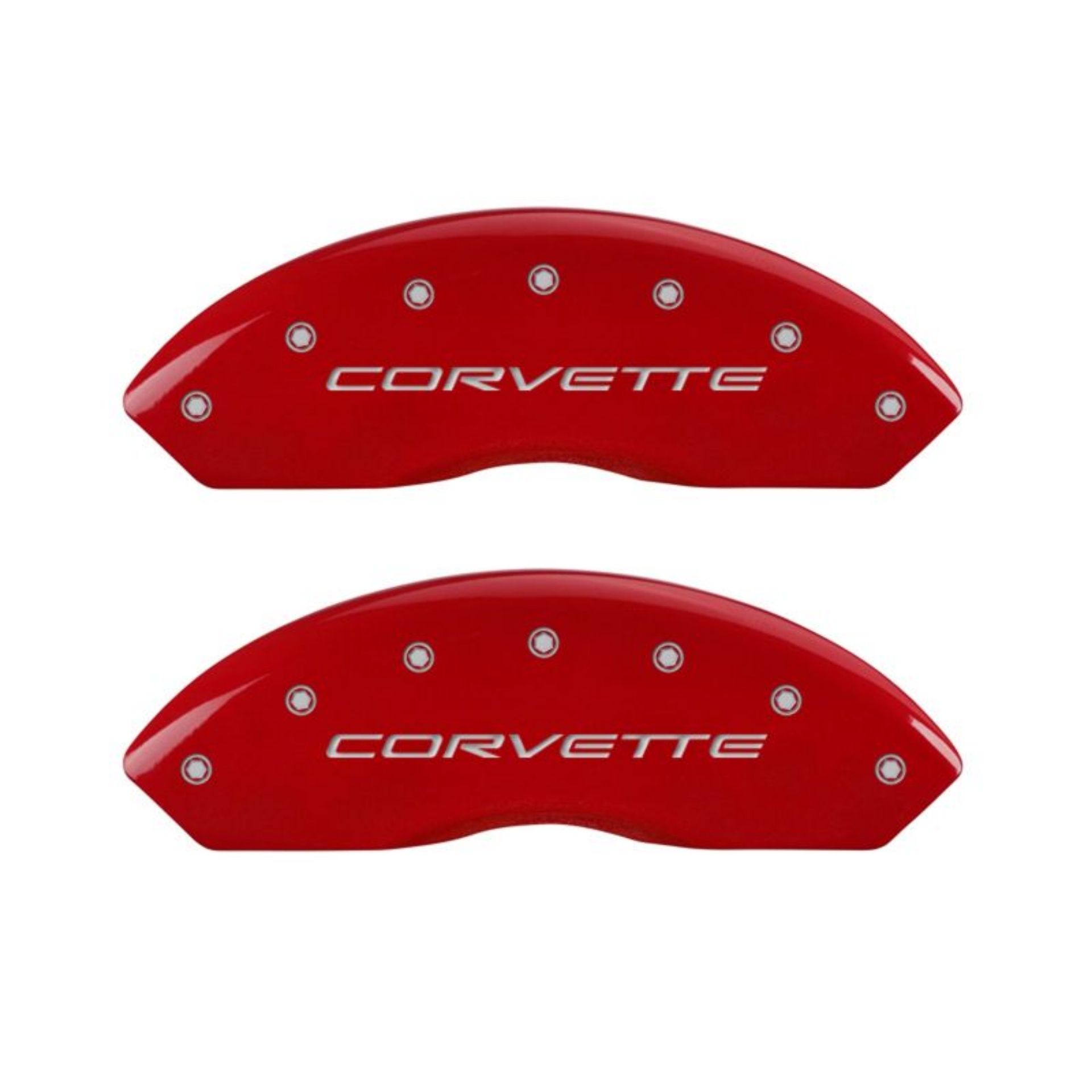 Picture of MGP 4 Caliper Covers Engraved Front & Rear C5-Corvette Red finish silver ch