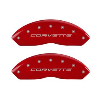 Picture of MGP 4 Caliper Covers Engraved Front & Rear C5-Corvette Red finish silver ch