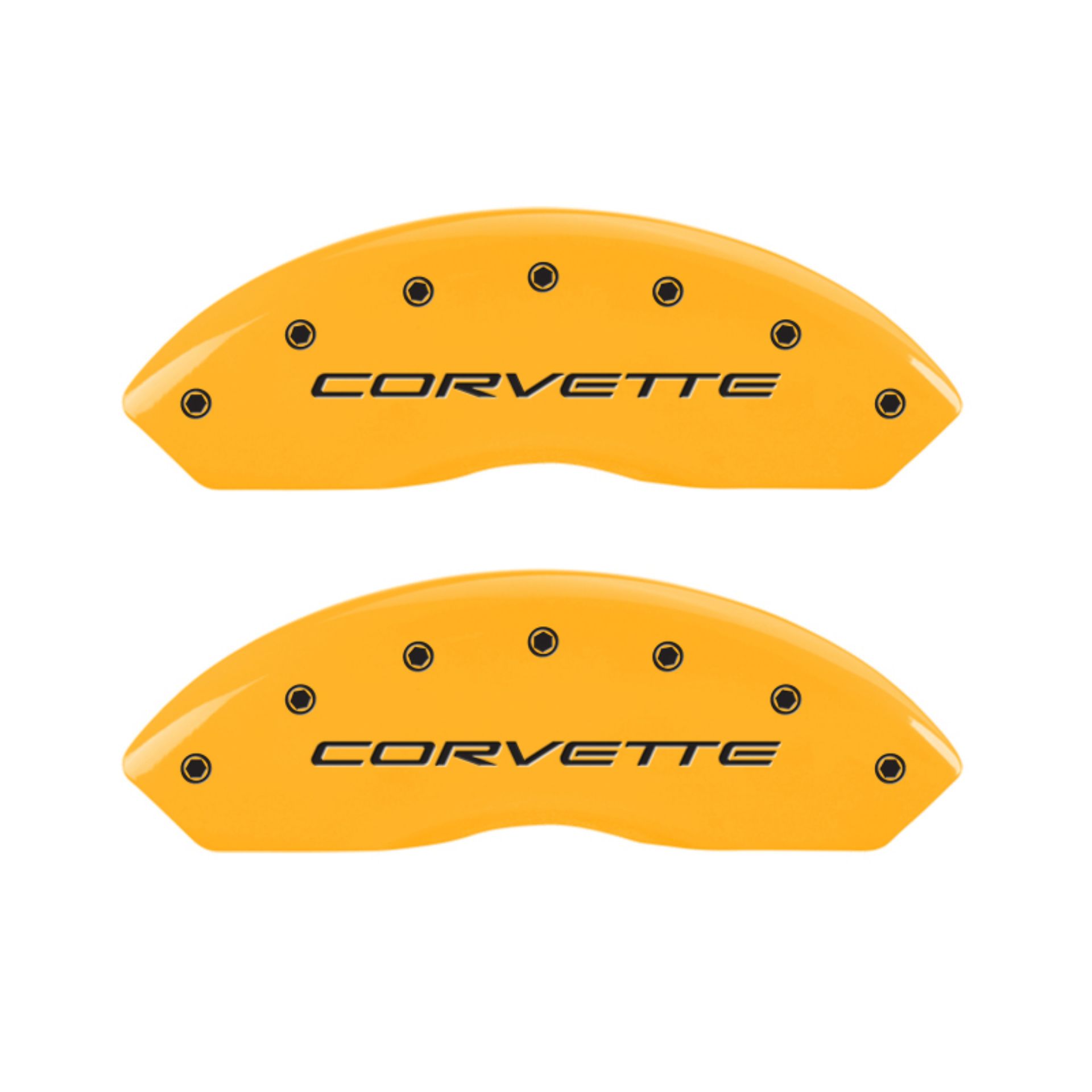 Picture of MGP 4 Caliper Covers Engraved Front & Rear C5-Corvette Yellow finish black ch