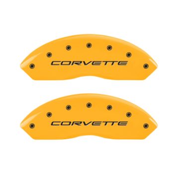 Picture of MGP 4 Caliper Covers Engraved Front & Rear C5-Corvette Yellow finish black ch
