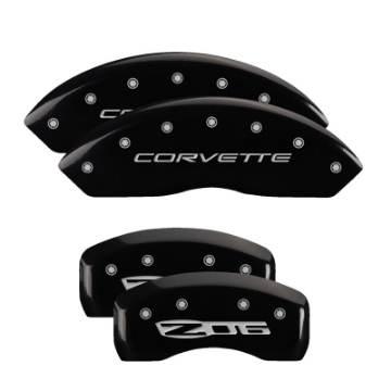 Picture of MGP 4 Caliper Covers Engraved Front C5-Corvette Engraved Rear C5-Z06 Black finish silver ch