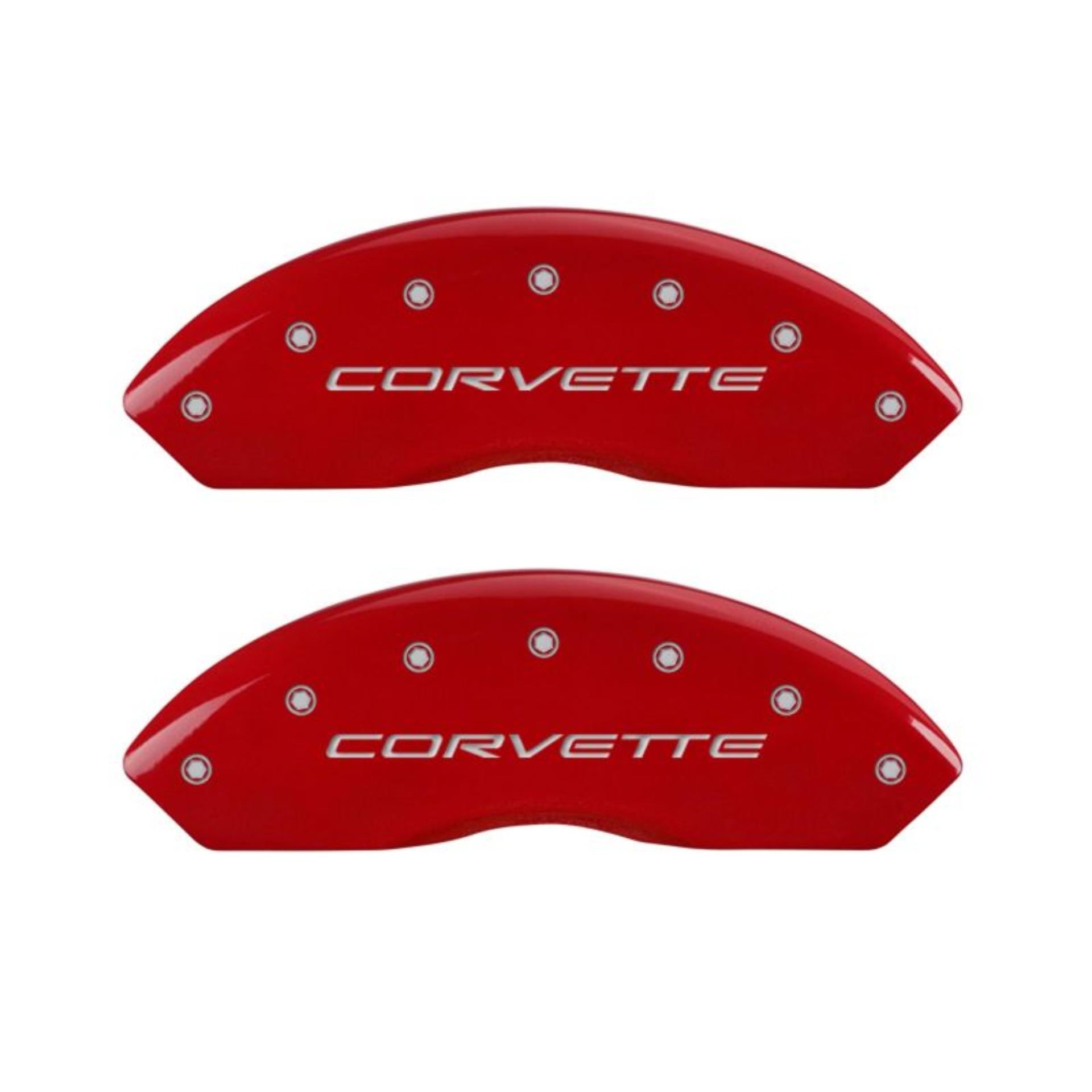 Picture of MGP 4 Caliper Covers Engraved Front C5-Corvette Engraved Rear C5-Z06 Red finish silver ch
