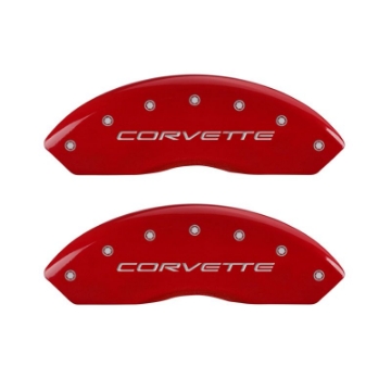 Picture of MGP 4 Caliper Covers Engraved Front C5-Corvette Engraved Rear C5-Z06 Red finish silver ch