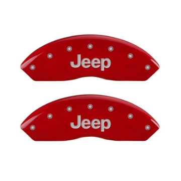 Picture of MGP Front set 2 Caliper Covers Engraved Front JEEP Red finish silver ch