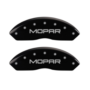 Picture of MGP Front set 2 Caliper Covers Engraved Front MOPAR Black finish silver ch