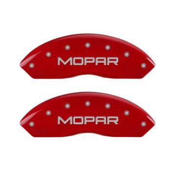 Picture of MGP Front set 2 Caliper Covers Engraved Front MOPAR Red finish silver ch