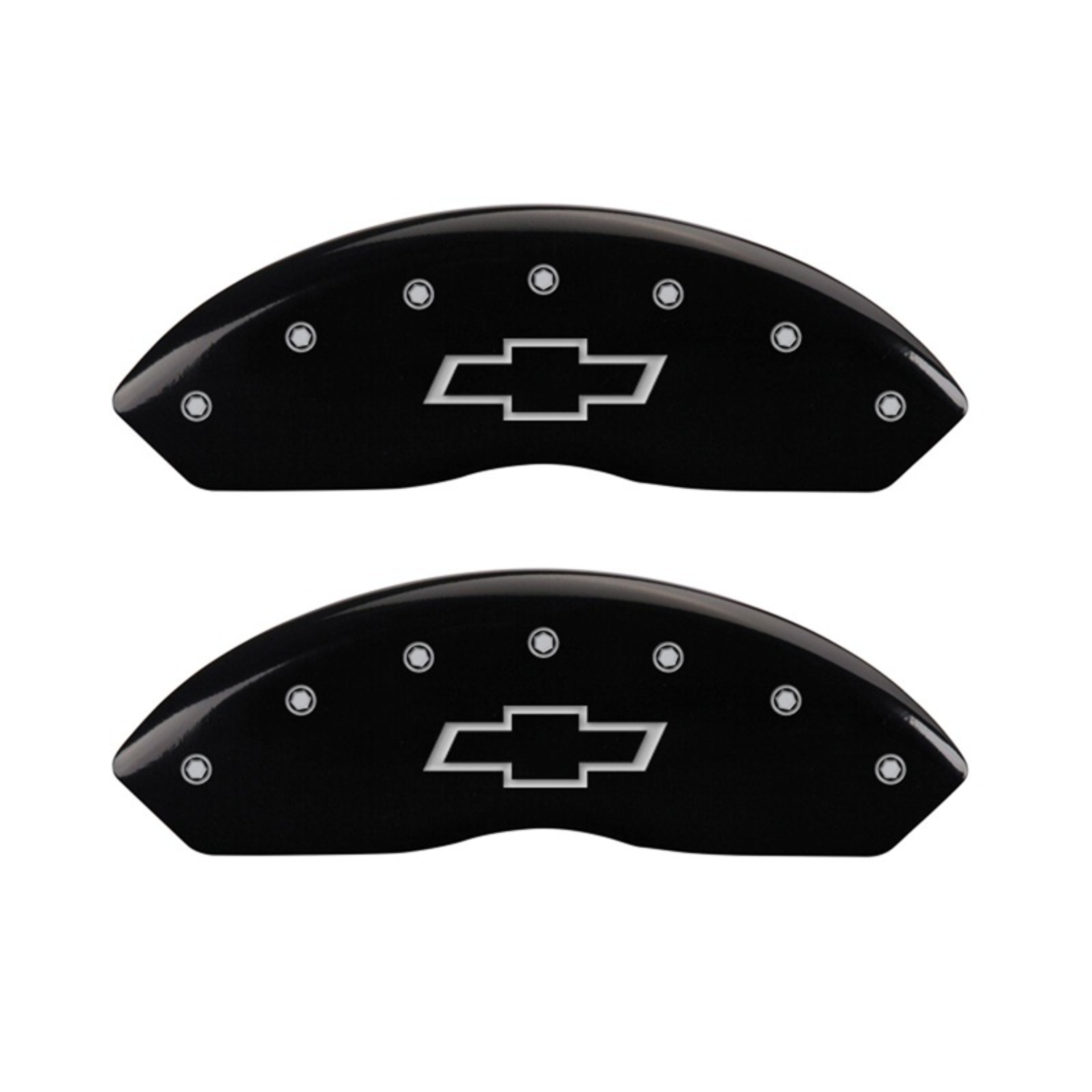 Picture of MGP Front set 2 Caliper Covers Engraved Front Bowtie Black finish silver ch