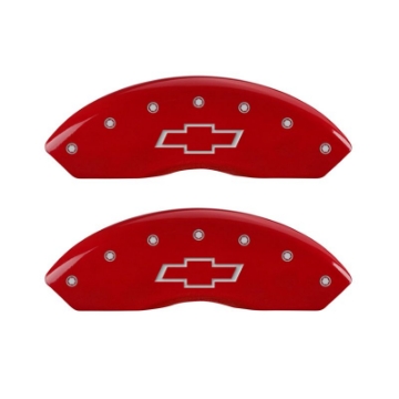 Picture of MGP Front set 2 Caliper Covers Engraved Front Bowtie Red finish silver ch