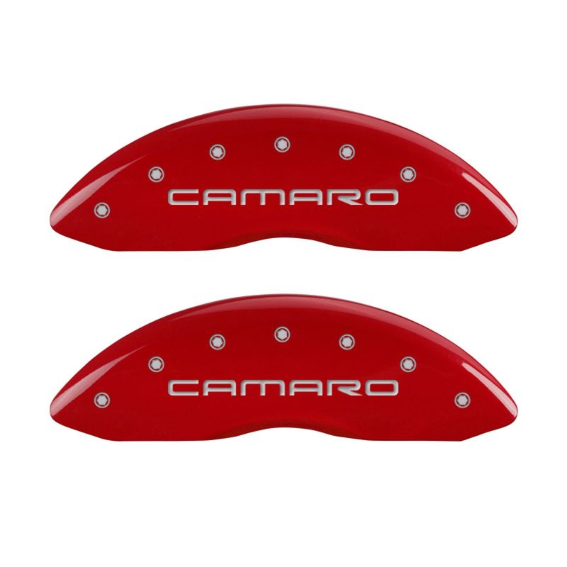Picture of MGP 4 Caliper Covers Engraved Front Gen 4-Camaro Engraved Rear Gen 4-Z28 Red finish silver ch