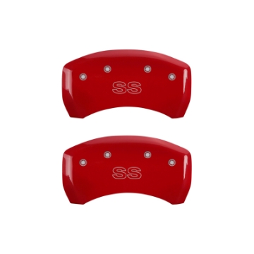 Picture of MGP 4 Caliper Covers Engraved Front & Rear Classic-SS Red finish silver ch