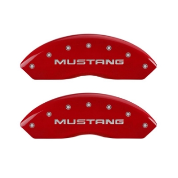 Picture of MGP 4 Caliper Covers Engraved Front Mustang Engraved Rear SN95-GT Red finish silver ch