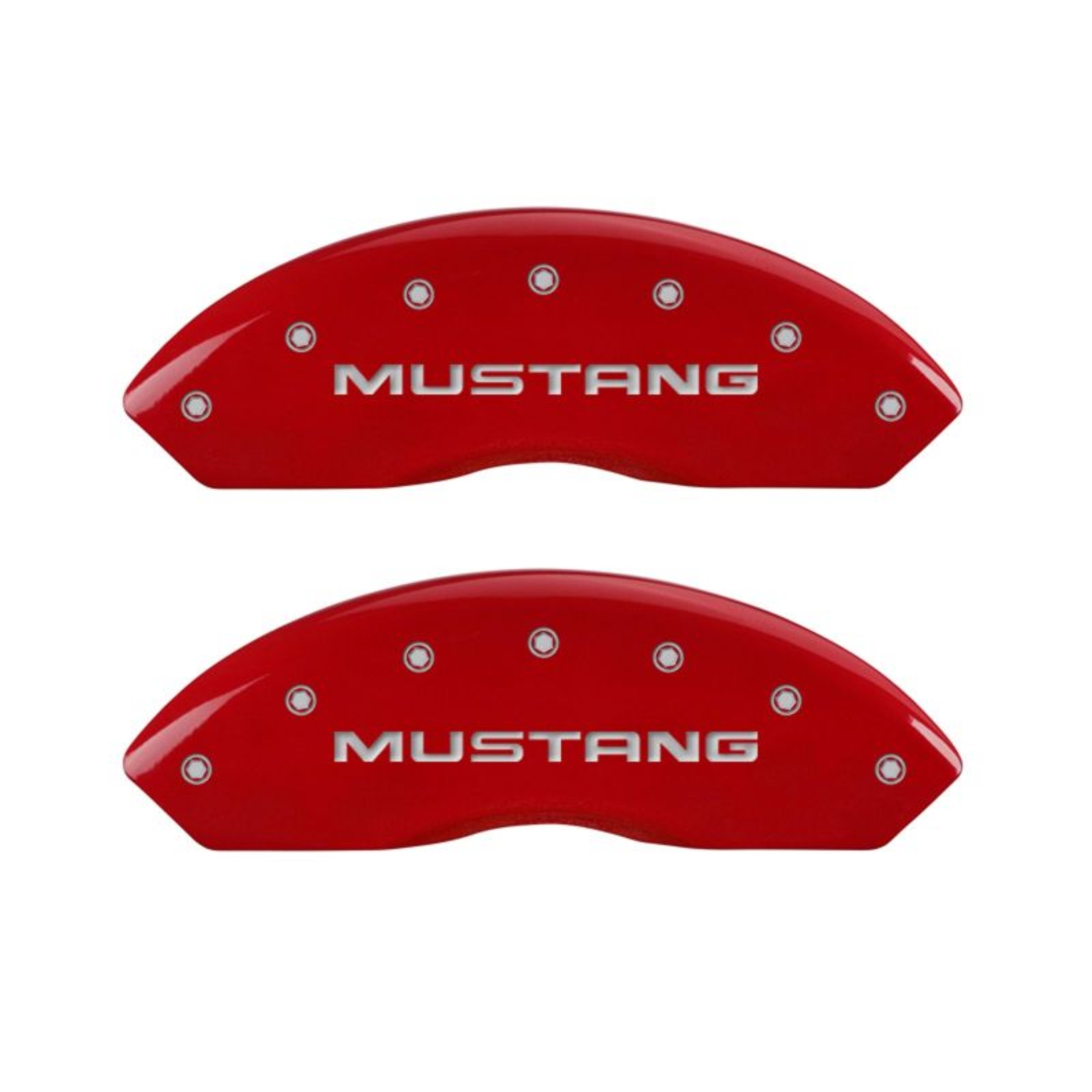 Picture of MGP 4 Caliper Covers Engraved Front Mustang Engraved Rear Pony Red finish silver ch