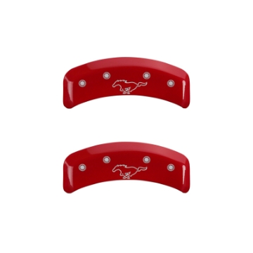 Picture of MGP 4 Caliper Covers Engraved Front Mustang Engraved Rear Pony Red finish silver ch