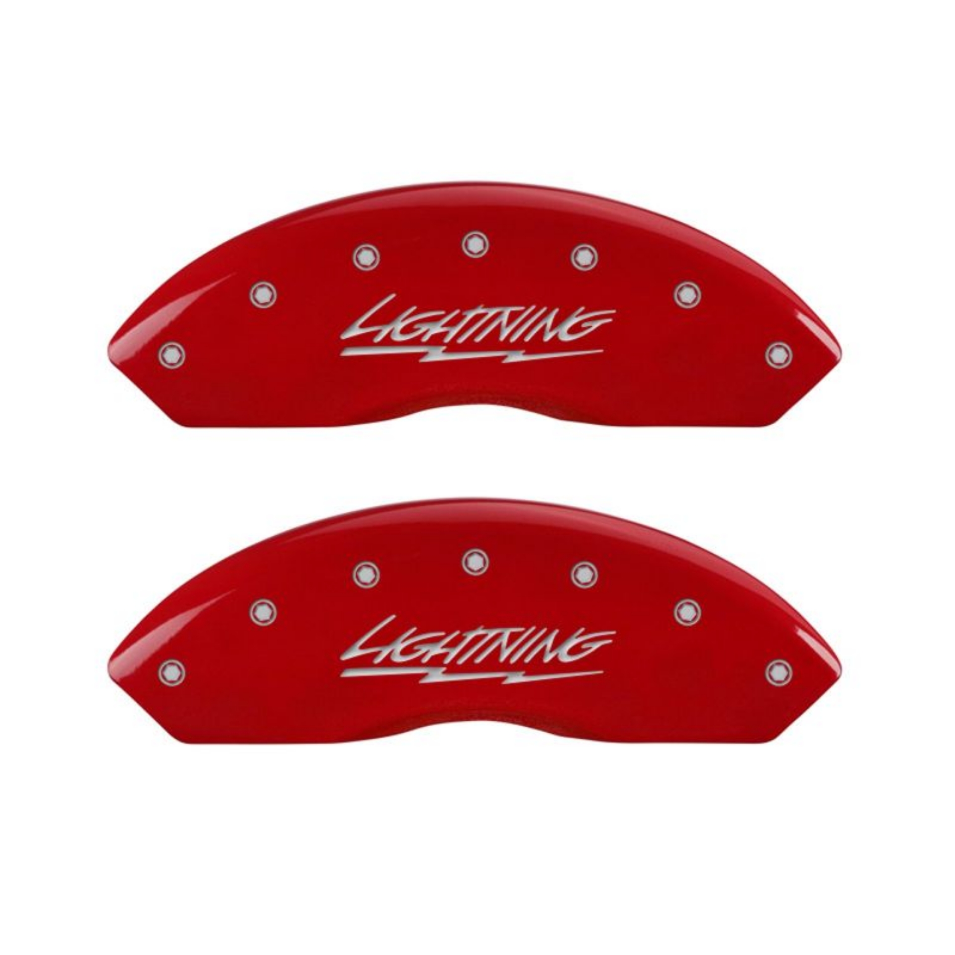 Picture of MGP 4 Caliper Covers Engraved Front & Rear Lightning Red finish silver ch