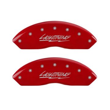 Picture of MGP 4 Caliper Covers Engraved Front & Rear Lightning Red finish silver ch