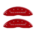 Picture of MGP 4 Caliper Covers Engraved Front & Rear Silverado Red finish silver ch