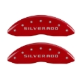 Picture of MGP 4 Caliper Covers Engraved Front & Rear Silverado Red finish silver ch
