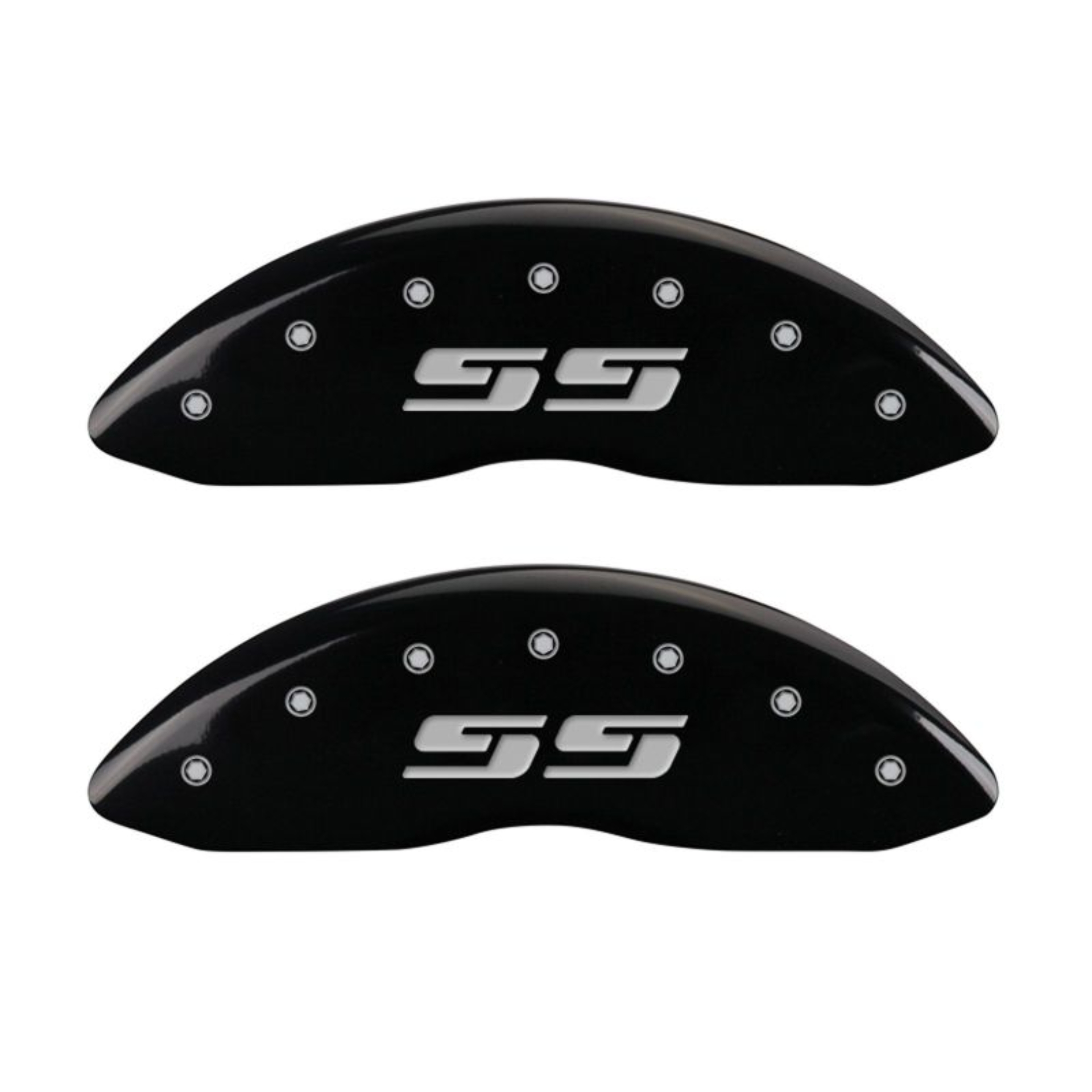 Picture of MGP 4 Caliper Covers Engraved Front & Rear Silverado style-SS Black finish silver ch